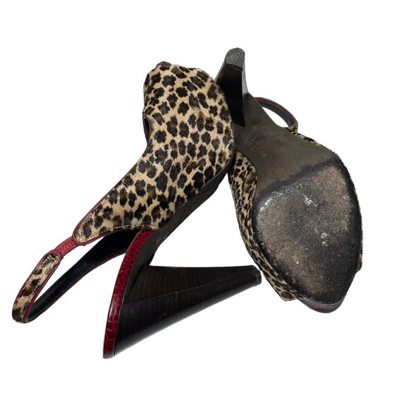 Donald Pliner Leather Open Toe Slingback Heels Size 7.5 Animal Print Calf Hair - Picture 5 of 5